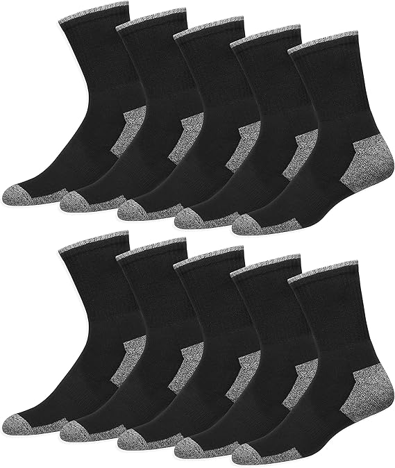 SOXCO 10 Pairs Men’s Cotton Sports Crew Socks | DRI-WIK Moisture Management Technology | HEX-COMB Cushioned Footbed | Reinforced Heel & Toe | Ideal for Sports & Everyday Wear | Pack of 10 Pairs