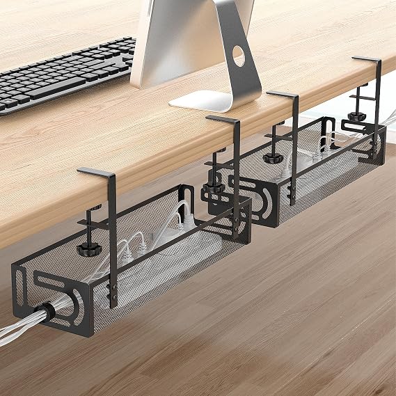 Under Desk Cable Management Tray Black 2-Pack