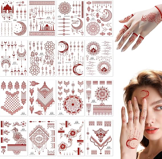16 Sheets Brown Tattoo Stickers for Women Girls, Temporary Tattoos Kits