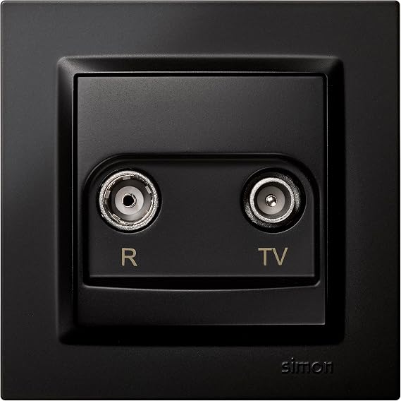 Simon – TV and Radio Antenna End Plug, Wall TV Plug, Easy to Install, Includes Frame, Cover and Mechanism, for Digital TV TERRESTRIAL or Satellite, Black