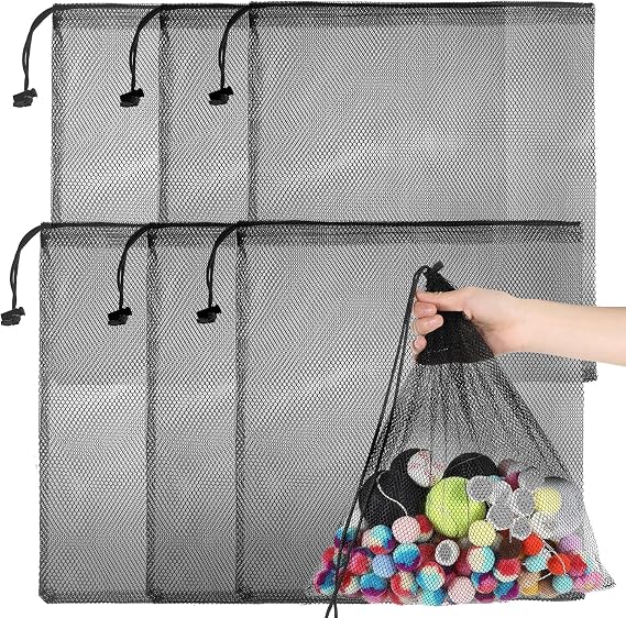 5Pcs Large Drawstring Mesh Storage Bags, 35cm x 40cm Organizer Net Bags, Beach Tote Bag Drawstring Organizer Storage Mesh Bags for Sport, Swimming, Beach, Travel and Toys Organization