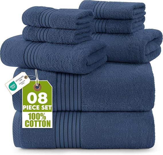 Utopia Towels - 8 Piece Full Bath Towel Set (Navy)