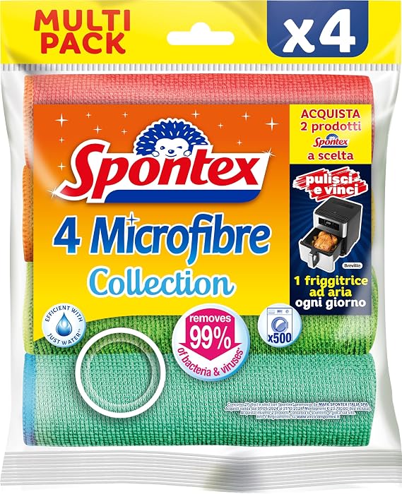 Spontex Microfibre Cloths for Cleaning | 4 Microfibre Collection Cleaning Cloths | For Use as Dusters, Dish Cloths & Kitchen Towels | 30 x 30cm | Assorted Colours | 4 Count