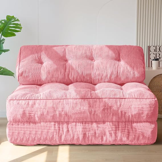 MAXYOYO Folding Sofa Bed, Convertible Sleeper Chair with Pillow Foldable Mattress with Back Support, Portable Fold Out Chair Bed Comfy Floor Sofa Lounge for Living Room Bedroom, Pink,Double