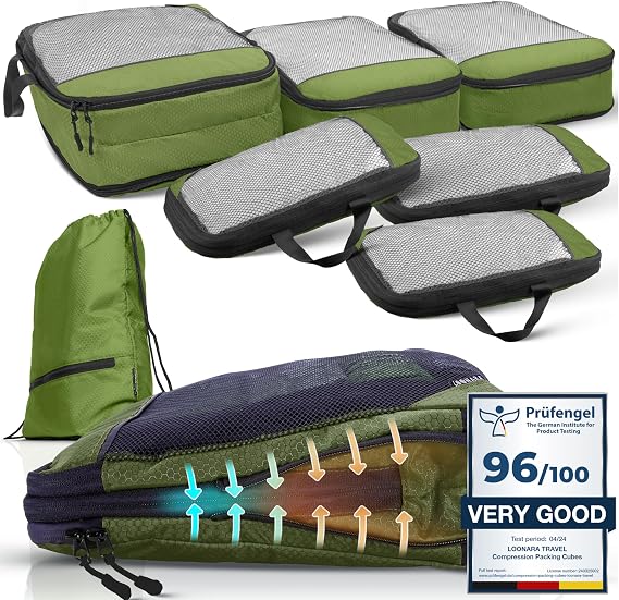 Travel Compression Packing Cubes for Backpack and Suitcase - Safe Space with Compression Bags for Travel - Packing Cubes for Suitcases - Backpack Organisers without Vacuum for Cabin Bag