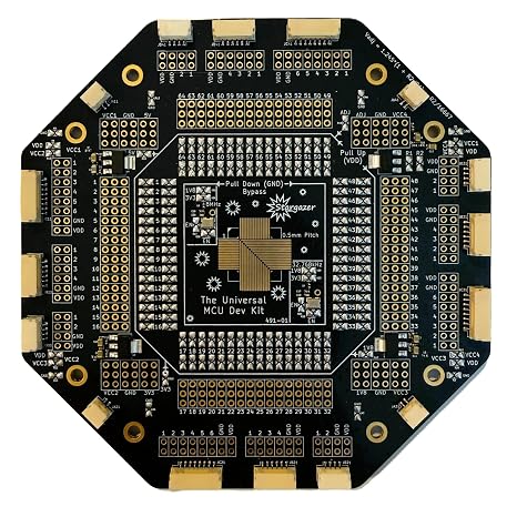 StargazerのユニバーサルMCU開発キット:16、32、64ピンQFP/QFN MCUブレークアウト、5V、3.3V、1.8V、ADJ電圧レール、37.768kHz、8MHz発振器全MCUSTM32、PICなど