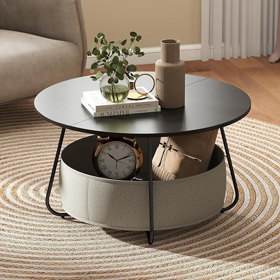 Manora Round Coffee Table for living room Black Walnut Round Coffee Tables