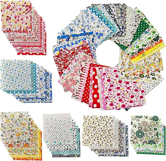 50 Cotton Fabric Squares for Sewing, Quilting, and DIY Crafts, 10 x 10 cm Precut Patchwork Fabric Bundles with Floral Patterns, Cotton Material for Easy Sewing and Textile Painting
