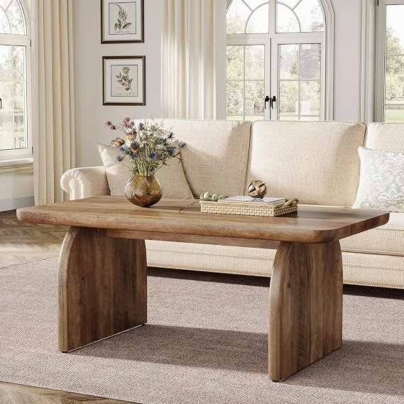 Tribesigns Rectangle Coffee Table, 47-Inch Wood Rectangular Living Room Table, Farmhouse Accent Center Table Low Cocktail Tea Table with Sturdy Base & Rounded Corners, Easy Assembly, Rustic Brown