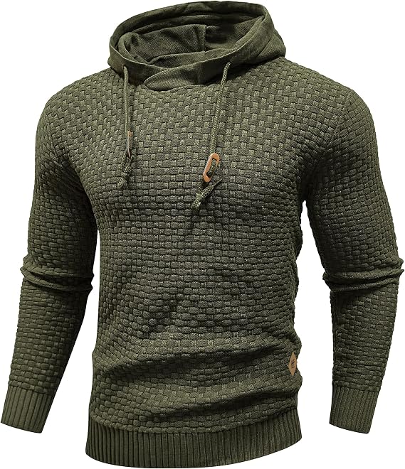 HYPESTFIT Men's Hoodies Long Sleeve Pullover Solid Knitted Drawstring Sweatshirt Casual Hoody Top