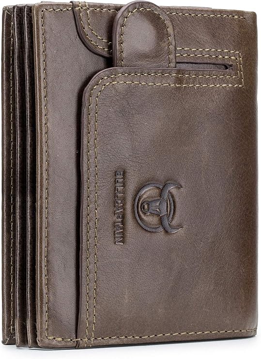 BULLCAPTAIN Men RFID Blocking Bifold Wallet Genuine Leather Card Holder Wallets with 15 Card Slots, Brown, 4.56"x3.74"x0.82", Retro