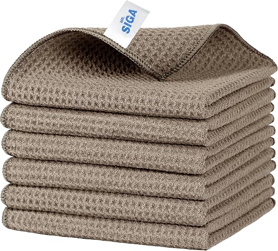 MR.SIGA Reusable Microfiber Cleaning Cloths, Ultra Soft Microfiber Cleaning Cloths for Kitchen, 6 Pack, Sand Brown, 32 x 32 cm (12.6 x 12.6 Inch)