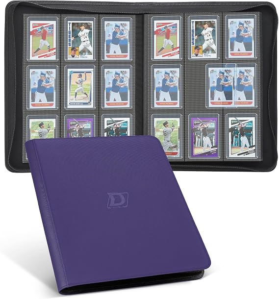 Toploader Binder for 288 Toploader Cards, 9 Double-Sided Card Binder Side Insert Design for 3 x 4 Inch Rigid Toploader, Trading Card Album with PU Leather, Ideal for TCG, MTG etc. Purple