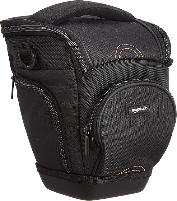 Amazon Basics Holster SLR Shoulder Bag Case for Camera Body and Lens, Detachable Strap, Waterproof, Shockproof, Padded, Solid, Accessories Pocket - Black