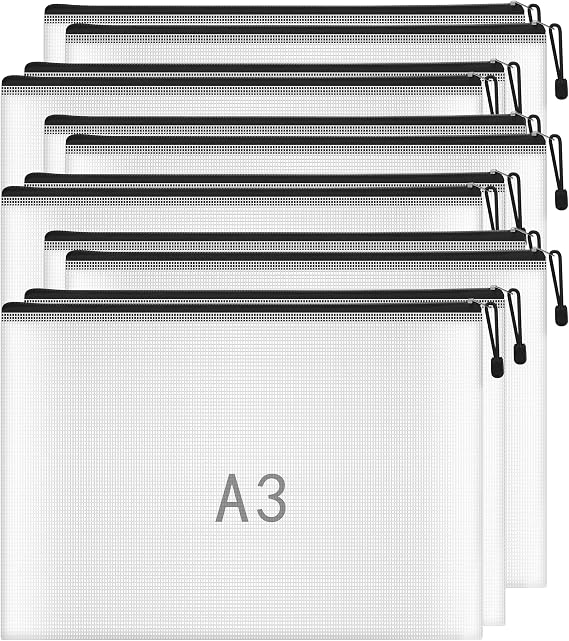 Plastic Wallets A3 Folder A3 Zip Wallets Large Ziplock Bags Zipper Bags Plastic Document Folders, Black(12PCS)