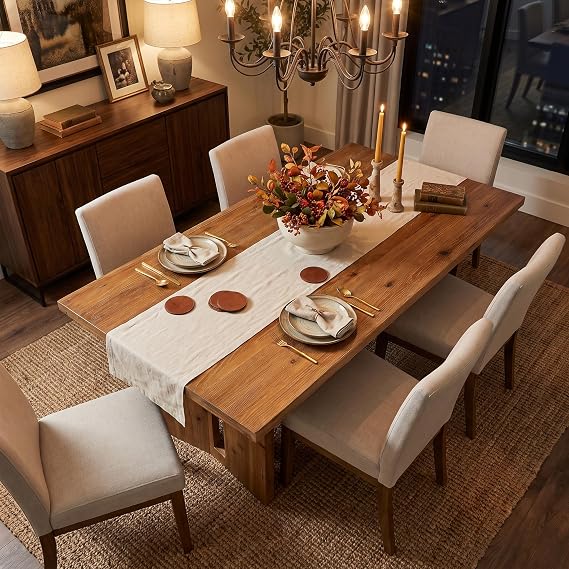 Tribesigns 63" Solid Wood Dining Table with Cutout Bases – Seats 4-6
