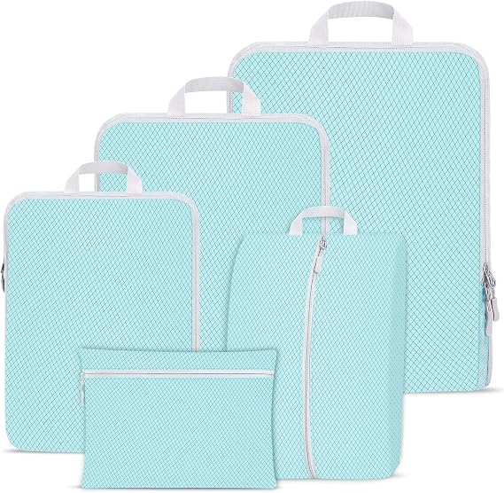 Compression Packing Cubes for Suitcases,Suitcase Organiser Bags,Travel Packing Cubes Compression Set for Backpack,Packing Organisers,Waterproof Travel Organiser Packing Bags (5, Blue)