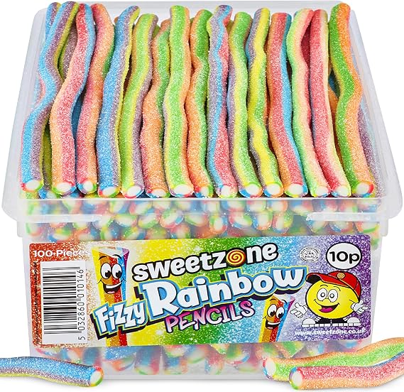 Sweetzone Fizzy Rainbow Pencils 1.1kg | 100pc Halal Sweets Tub