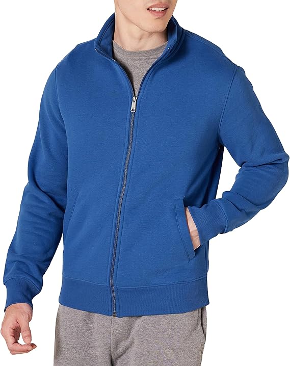Amazon Essentials Men's Regular Fit Sweat Jacket with Stand-Up Collar without Hood