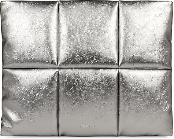 Comfyable Puffy Laptop Case 13 inch 14 inch, Puffer Laptop Carrying Case for Women, Pillow Case Compatible with MacBook Air M3 2024 M2 M1, MacBook Pro 13 14 inch, PU Leather Cover, Silver