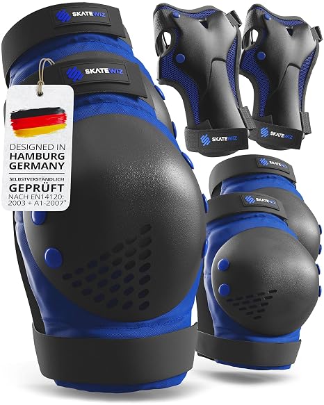 SKATEWIZ Knee Pads Children's Inline Skates – SMASH Size S in Blue Black – Protectors Children's Ice Skates – Protectors Inline Skates Children – Inline Pads Children's Knee Pads