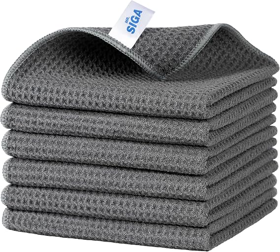 MR.SIGA Waffle Pattern Microfibre Cleaning Cloths, 6 Pack, Grey
