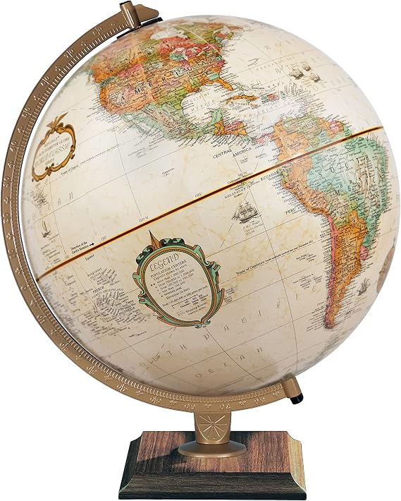 Replogle 12" Antique World Classic Globe with Square Base and Bonus Two-Side Laminated map(USA&World) 12"/30cm Diameter