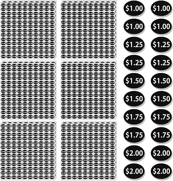1560pcs Black Vending Machine Price Labels, $1.00 $1.25 $1.50 $1.75 $2.00 $2.50, 12 Sheets Snack Vending Machine Price Stickers for Soda Beverage Business Stores, Black