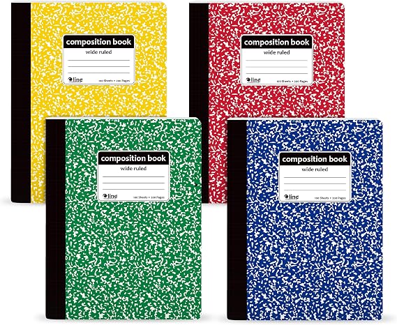 C-Line Composition Notebook, Wide Ruled, Marble Cover, Assorted Colors (22010)