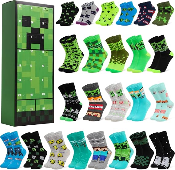 Minecraft Socks Advent Calendar 2026 for Kids & Teens, 24 Pairs