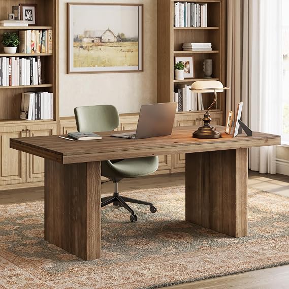 63" Solid Wood Executive Desk, Rustic Dark Brown