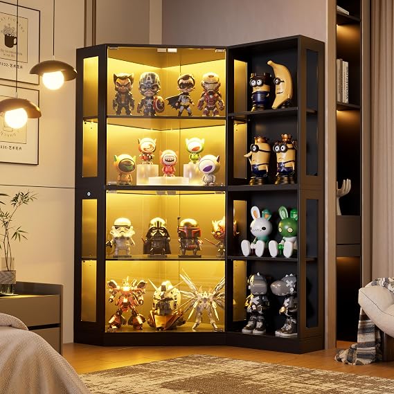 65" Corner Display Cabinets with Glass Door, Curio Storage Cabinet