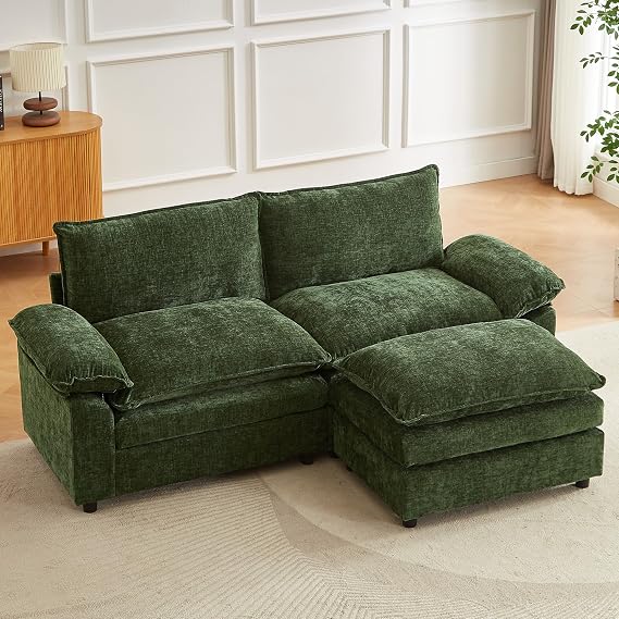 JIEXI Modular Sofa, Deep Seat Sectional Couch with Movable Footstool, Sofa Chenille L-Shape/U-Shape Configurations, Modern for Living Room