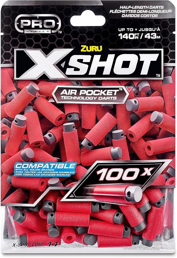 XSHOT Proシリーズ ハーフレングス エアポケットテクノロジー ダーツ100本パック ブラスター、子供のおもちゃの銃弾