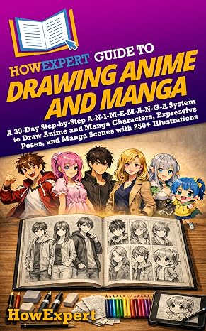 HowExpert Guide to Drawing Anime and Manga: A 39-Day Step-by-Step A-N-I-M-E-M-A-N-G-A System to Draw Anime and Manga Characters, Expressive Poses, and Manga Scenes with 250+ Illustrations