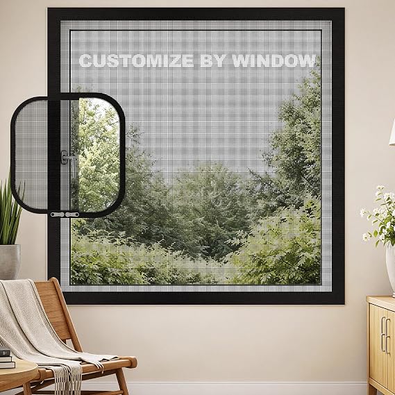 Custom Size Two-Way Zipper Window Screen, Cat Proof Insect Screens, Nano Material, Tear-Resistant, 4cm Wide Self-Adhesive Tape Easy Install, with Multiple Zipper Positions for Most Windows