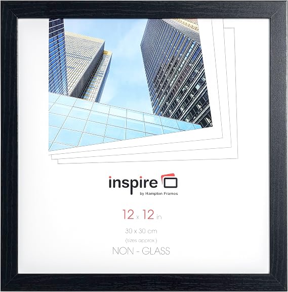 Hampton Frames Square Picture Frame 30x30cm Black Pack of 1, Acrylic Front, Wall Mount, MDF, Wood Effect, For Photos Posters Certificates