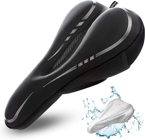 Narrow Bike Seat Cushion, [ EXTRA MEMORY FOAM & GEL ] Comfort Pad Bicycle Saddle Cushions, Exercise Road Peloton Mountain Bikes Comfy Cycling Accessories, Women Men, Waterproof Rain Cover