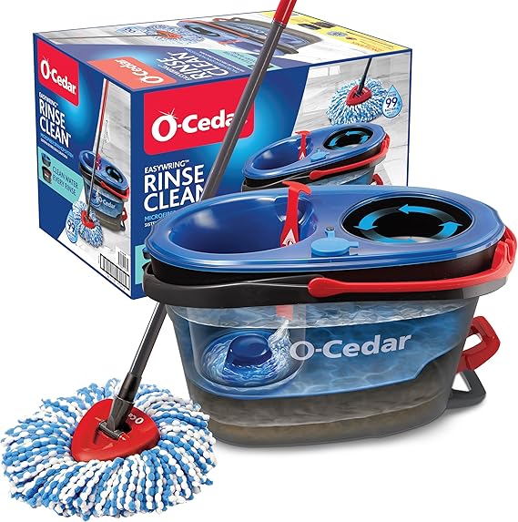 O-Cedar EasyWring RinseClean Microfiber Spin Mop & Bucket Floor Cleaning System, Grey