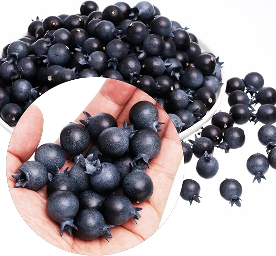Crafare 120 Pcs Artificial Blueberries - Lifelike 0.6" Frosted Fake Blueberry, Fake Fruit for Store Displays, Cake Shops, Vase Fillers & Photography Props (Blue Berries Bulk Decor)