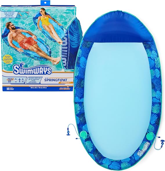 Swimways Elite Spring Float Hammock Pool Lounger, Inflatable Pool Floats Adult with Fast Inflation, Pool Hammock for Adults up to 250 lbs