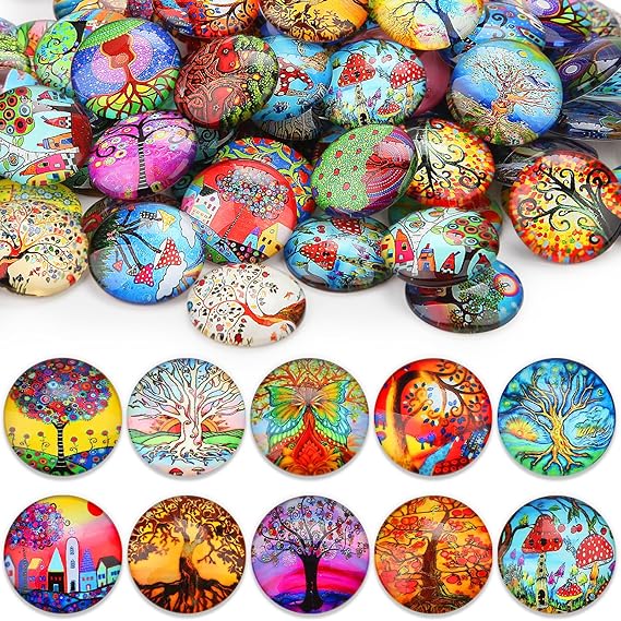 Nenull Pack of 100 Muggle Stones Colourful Large 25 mm Glass Nuggets Glass Stones Mosaic Stones for Crafts Lucky Stones Gemstones Glass Building Blocks Decorative Stones Gemstones Cabochons for DIY