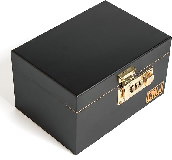 CALI Lockable Bamboo Stash Box with Hinged Lid (Black)