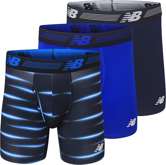 New Balance Men's Performance Boxer Briefs with Fly, Breathable Stretch Underwear, Moisture Wicking, Soft Waistband (3 Pack)