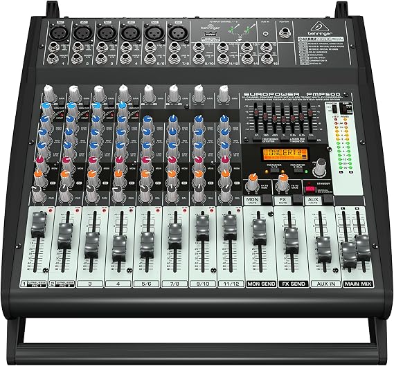 Behringer Power Mixer Up to 2 x 250W4 Ohm High Quality Microphone Preamplifier Ultra Lightweight FX Powered PMP500