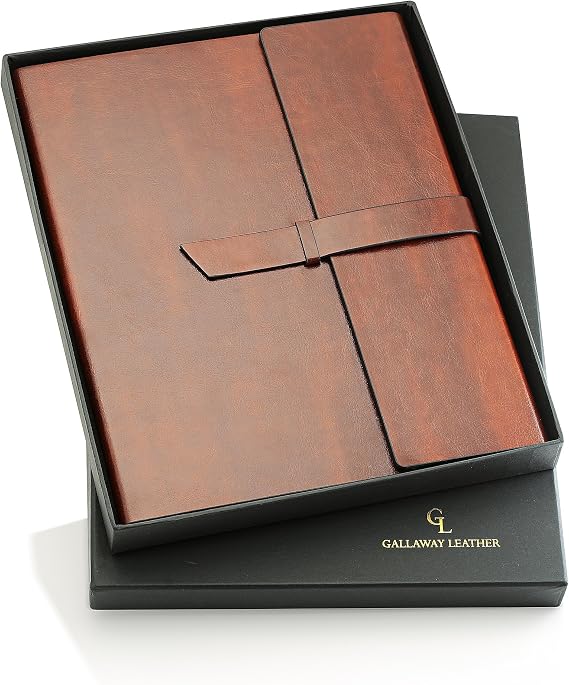 Gallaway Leather Vegan Leather Padfolio Portfolio Folder Slim Notebook Note Pad Holder Refillable Business Organizer, Dark Chocolate