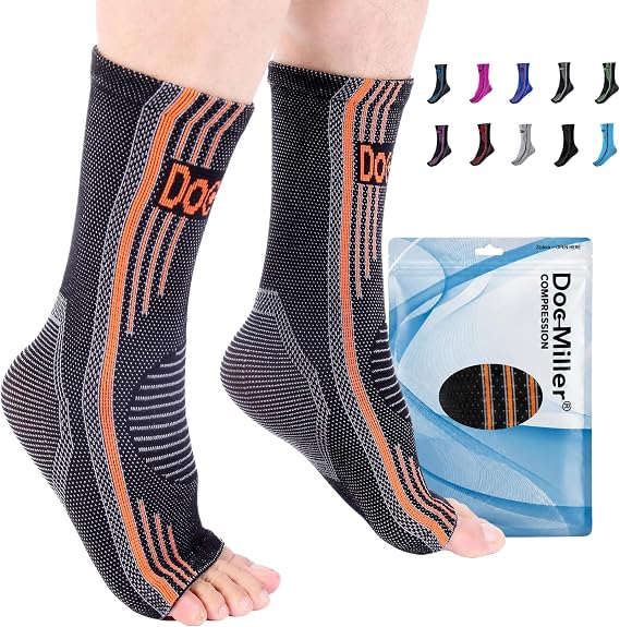 Doc Miller Ankle Compression For Men & Women - Support Sleeve For Plantar Fasciitis Achilles Tendonitis Sprains Heel Spurs Dancers Foot Pain Swollen Feet Nerve Damage Water Retention