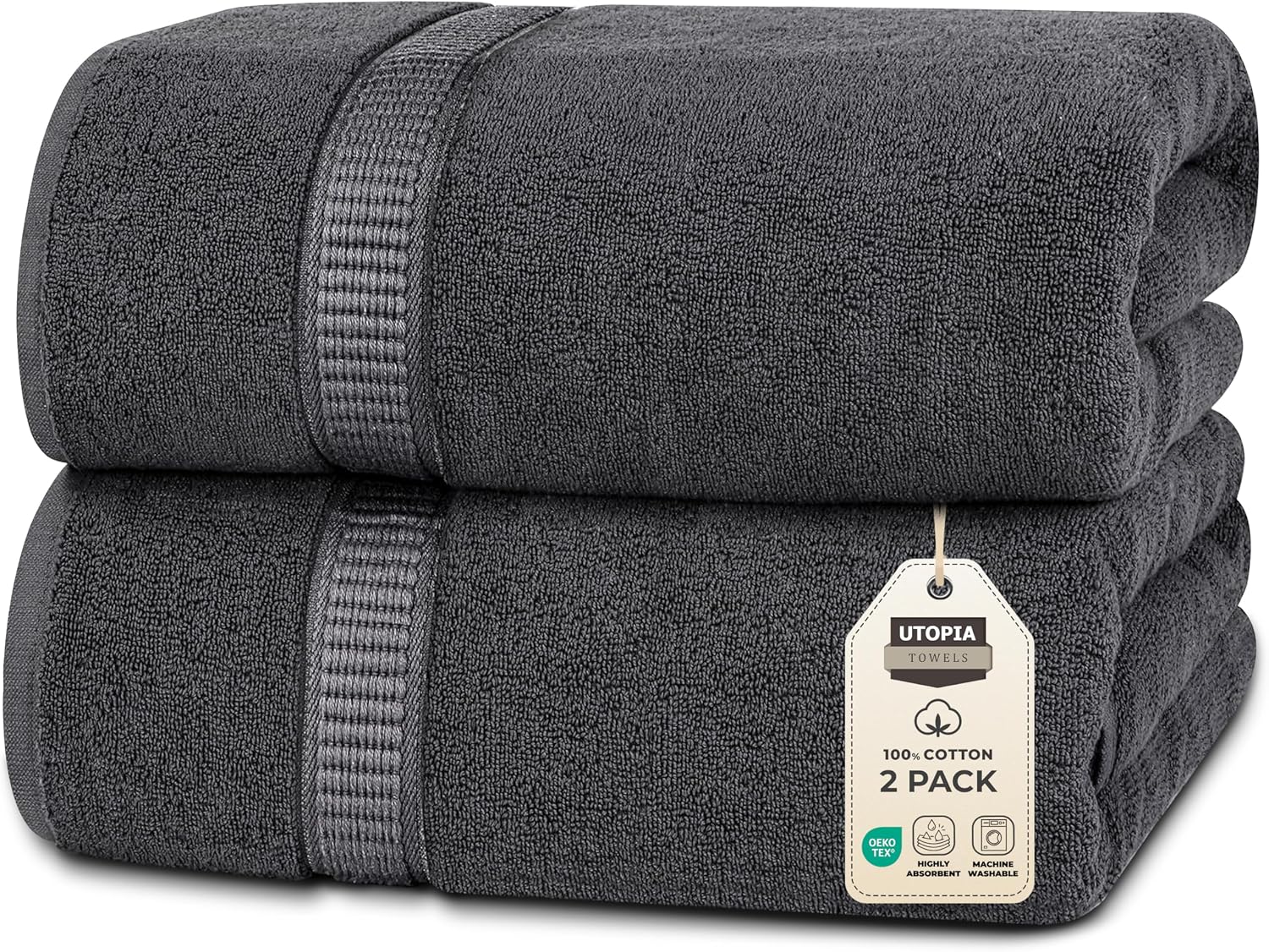 Utopia Towels - Pack of 2 Luxury Jumbo Bath Towels 90 x 180 CM - 100% Ring Spun Cotton, Highly Absorbent, Soft and Quick Dry Grey