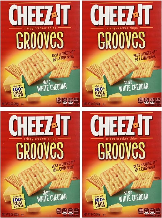 Sunshine Bakeries, Cheez-It Grooves, 9oz Box (Pack of 4) (Choose Flavor) (Sharp White Cheddar)