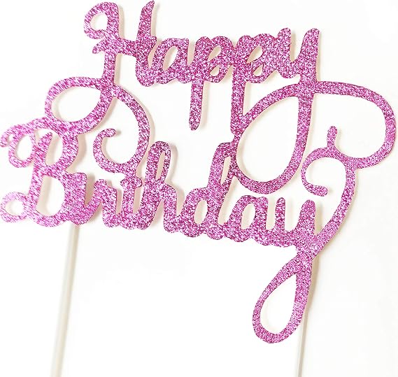 AILEXI Handmade 1 Count Glitter Cake Decorating Toppers - Happy Birthday Rose Red